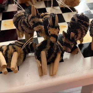 Handcrafted Wooden Animal zebra Ornaments set of 6